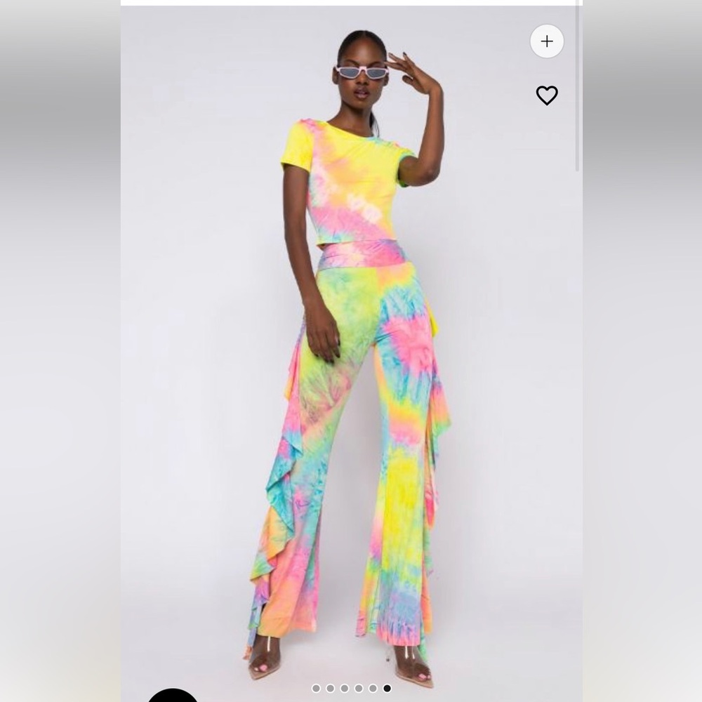 AKIRA BRIGHT LIIGHT TIE DYE WIDE LEGGING & TOP SET, S - Picture 2 of 3